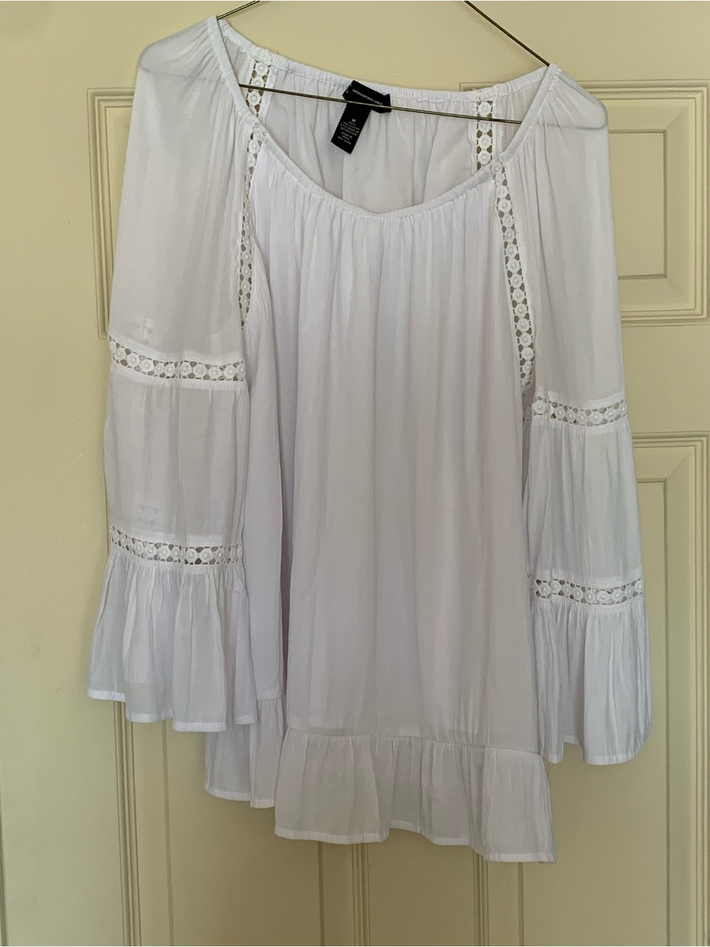 INC White Boho Off-Shoulder Lace Trim Ruffle Blouse Medium